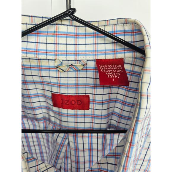 Izod Mens Sz L Short Sleeve Button Up Shirt Plaid Spring Summer 100% Cotton - Picture 2 of 3